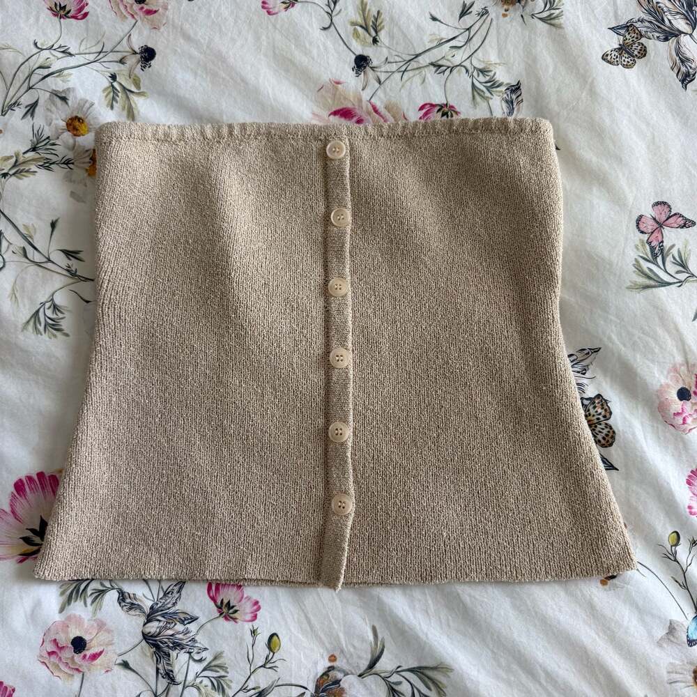 Blu Pepper Beige Knit Button-Front Tube Top